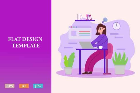 Download Flat Illustration Freelancer Woman V2 - Illustration Collection