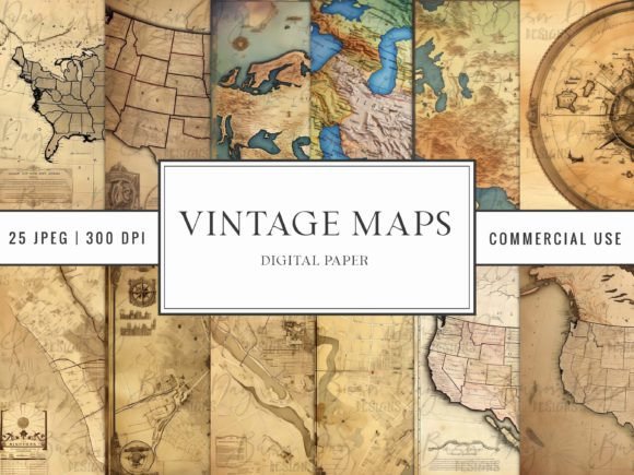 Download Vintage Maps Digital Paper Pack - Maps Collection