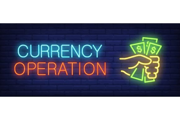 Download Currency Operations Neon Sign. Hand Gras - Currency Collection