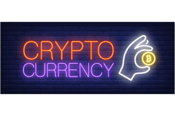 Download Crypto Currency Neon Text with Hand Hold - Premium Resources