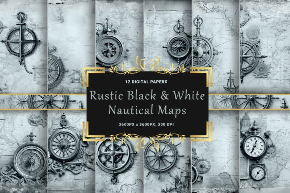 Download Rustic Black &amp; White Nautical Maps - Premium Resources