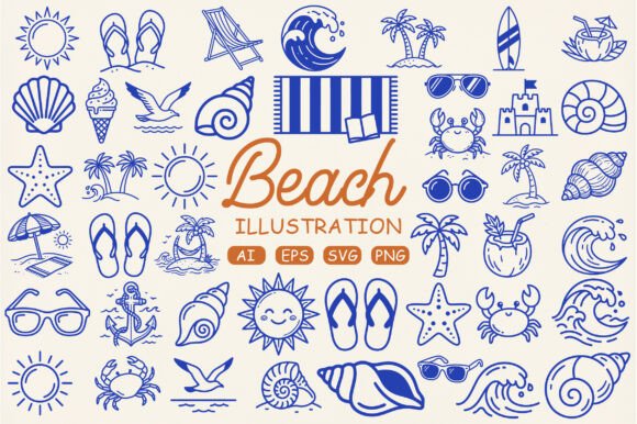 Download Beach Illustration Set - Illustration Collection